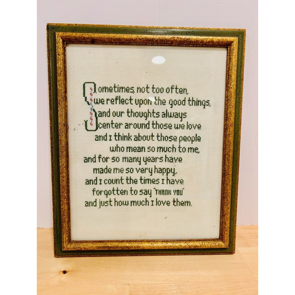 Vintage Framed Cross stitch needlepoint wall decor Dear Good Friend 10” X 10.25